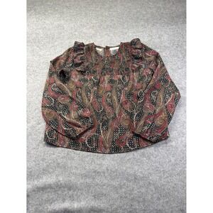 Take Note Paisley Blouse Women Size 16 Multicolor Fair Smocked Ruffle Top